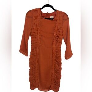 H&M Frill Burnt Orange Above Knee Dress Size 2